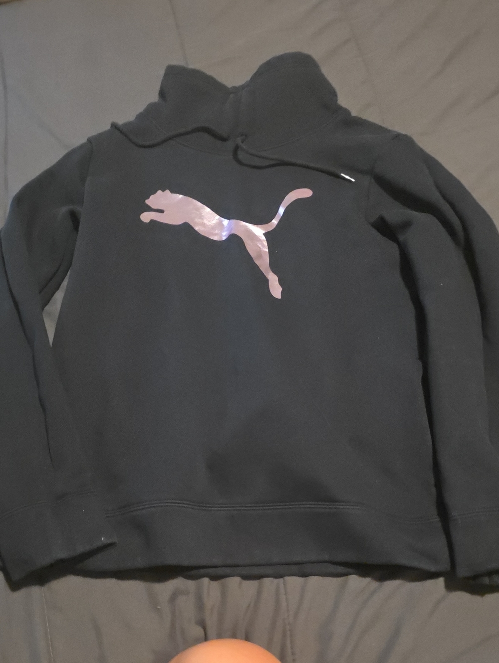 Puma Black Hoodie with Pink Metallic Puma Logo